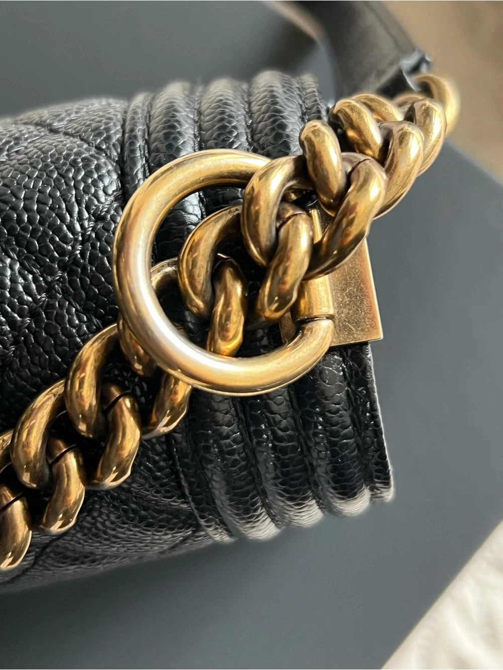 CHANEL Black Quilted Boy Bag with Gold-Tone Hardware
